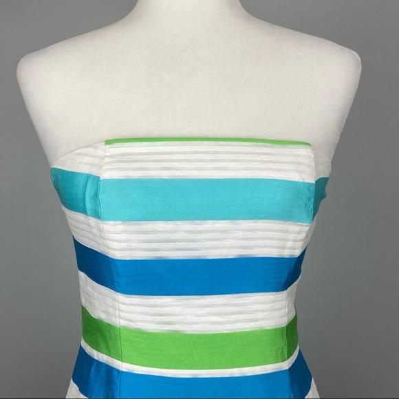 Lilly Pulitzer Womens Jordan Strapless Dress Corded Organza Stripe Blue Green 2 - Picture 4 of 12
